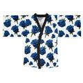Blue Rose Kimono Robe — Long Sleeve Floral Lounge Wrap