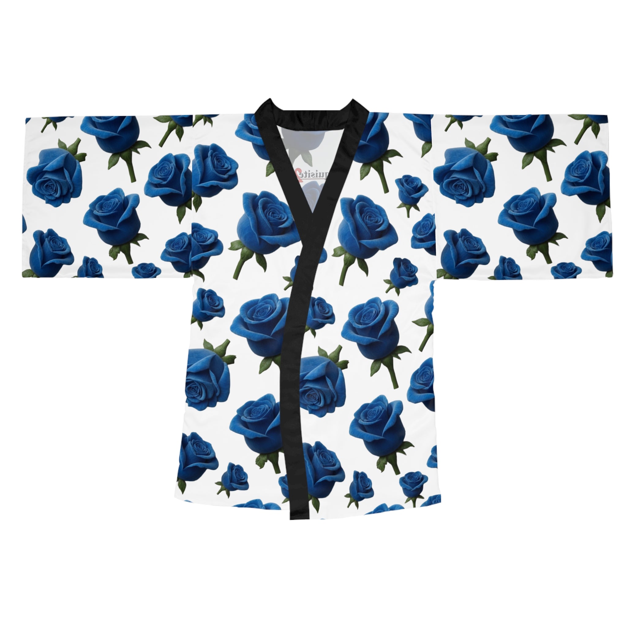 Blue Rose Kimono Robe — Long Sleeve Floral Lounge Wrap