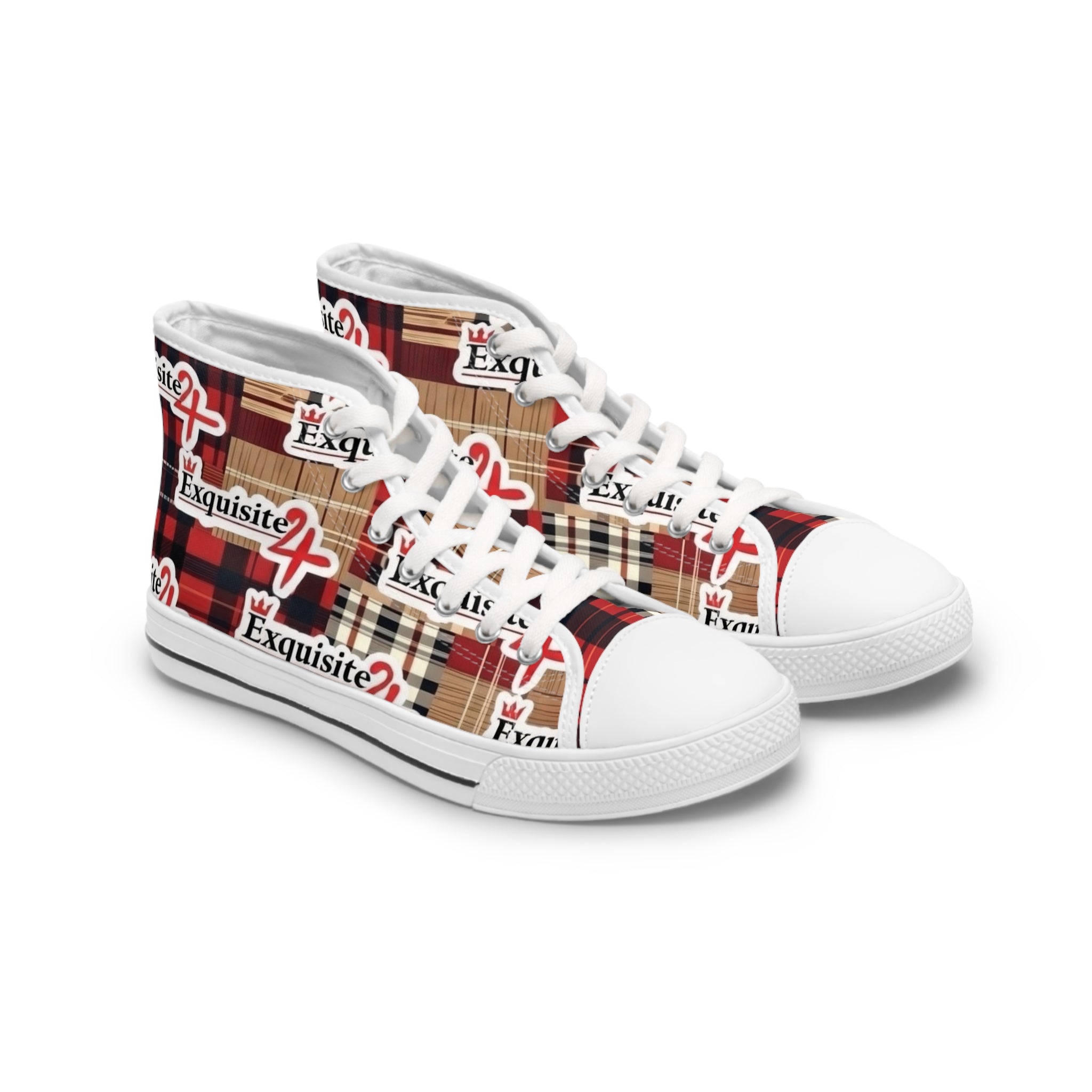 Plaid 'Exquisite 24’ High Top Sneakers — Women's Casual Retro Streetwear