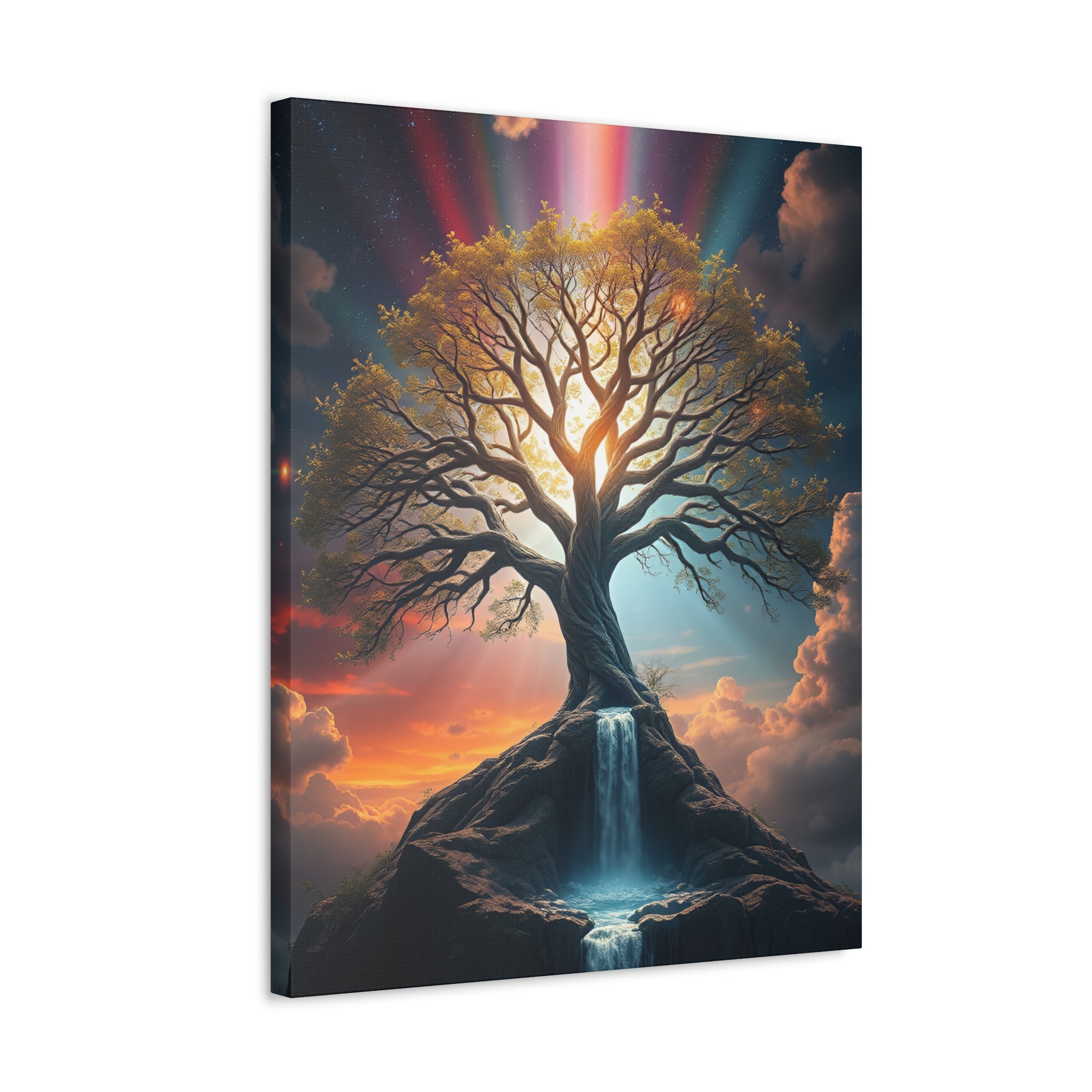 Tree of Light Stretched Canvas Wall Art – Inspirational Fantasy Landscape