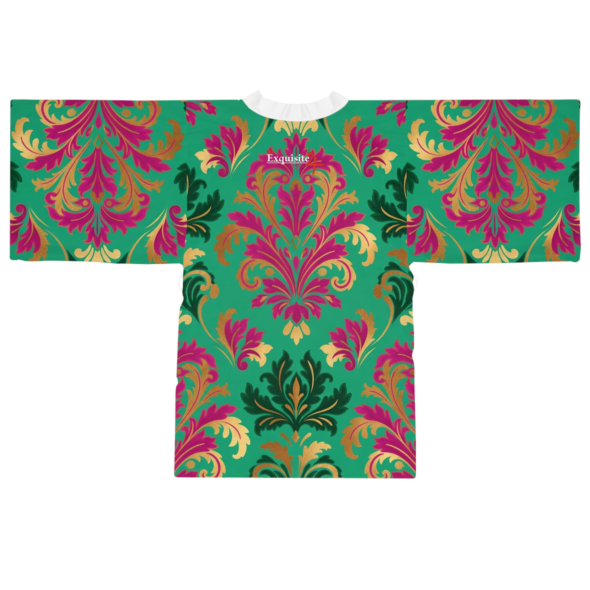 Kimono Robe - Vibrant Teal & Magenta Damask Lounge Kimono