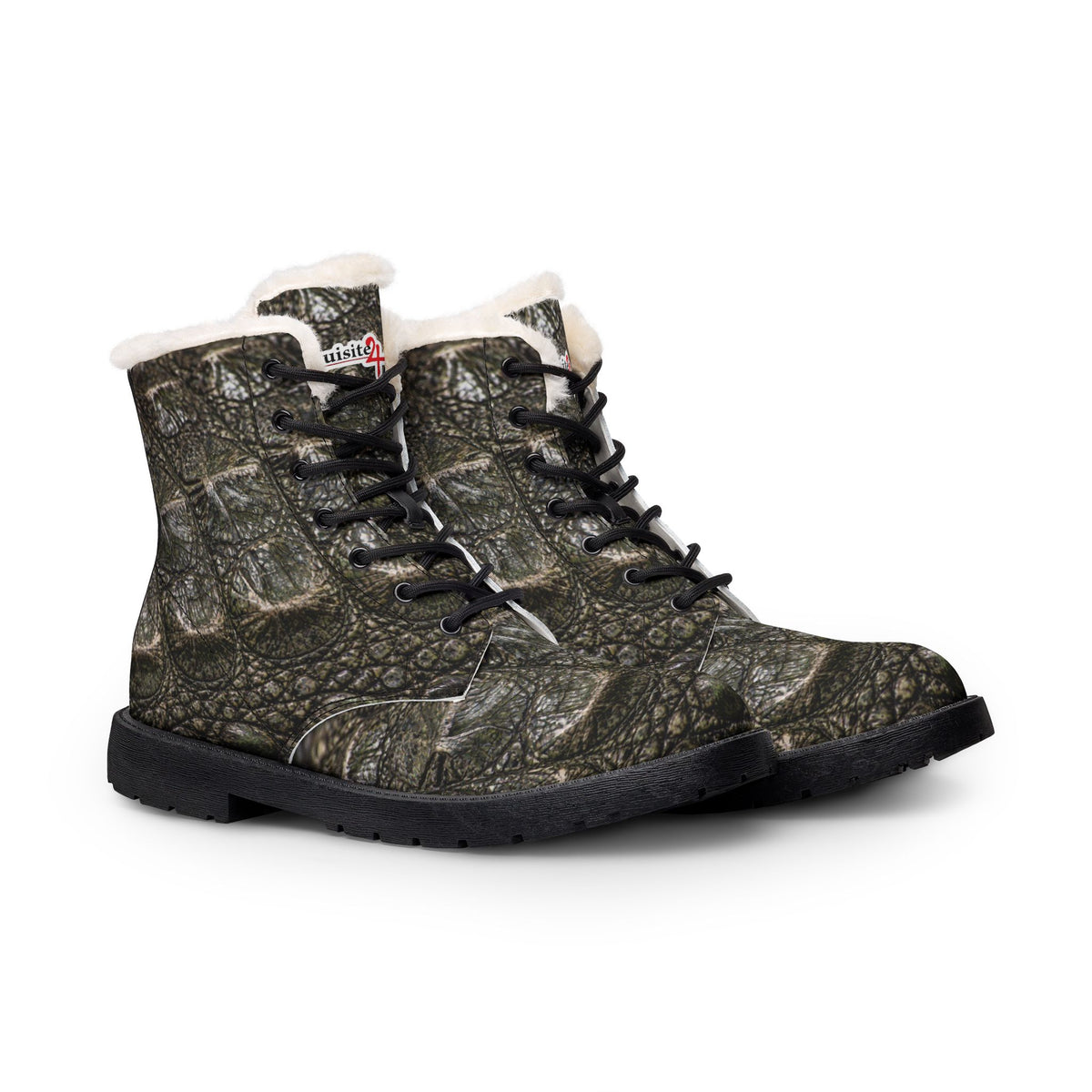 Women's Alligator Print Fur-Lined Leather Boots
