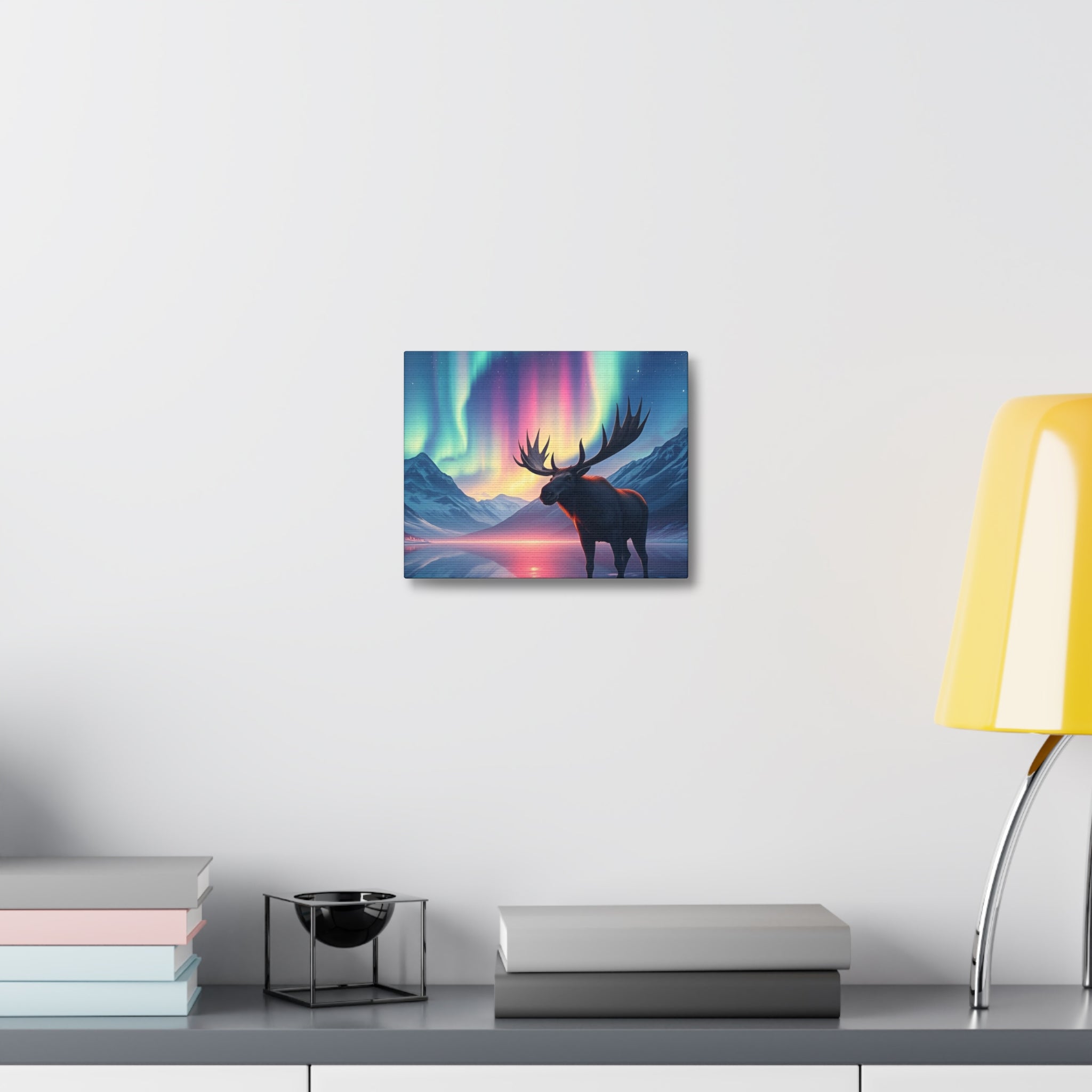 Aurora Moose Stretched Canvas – Northern Lights Landscape Wall Art