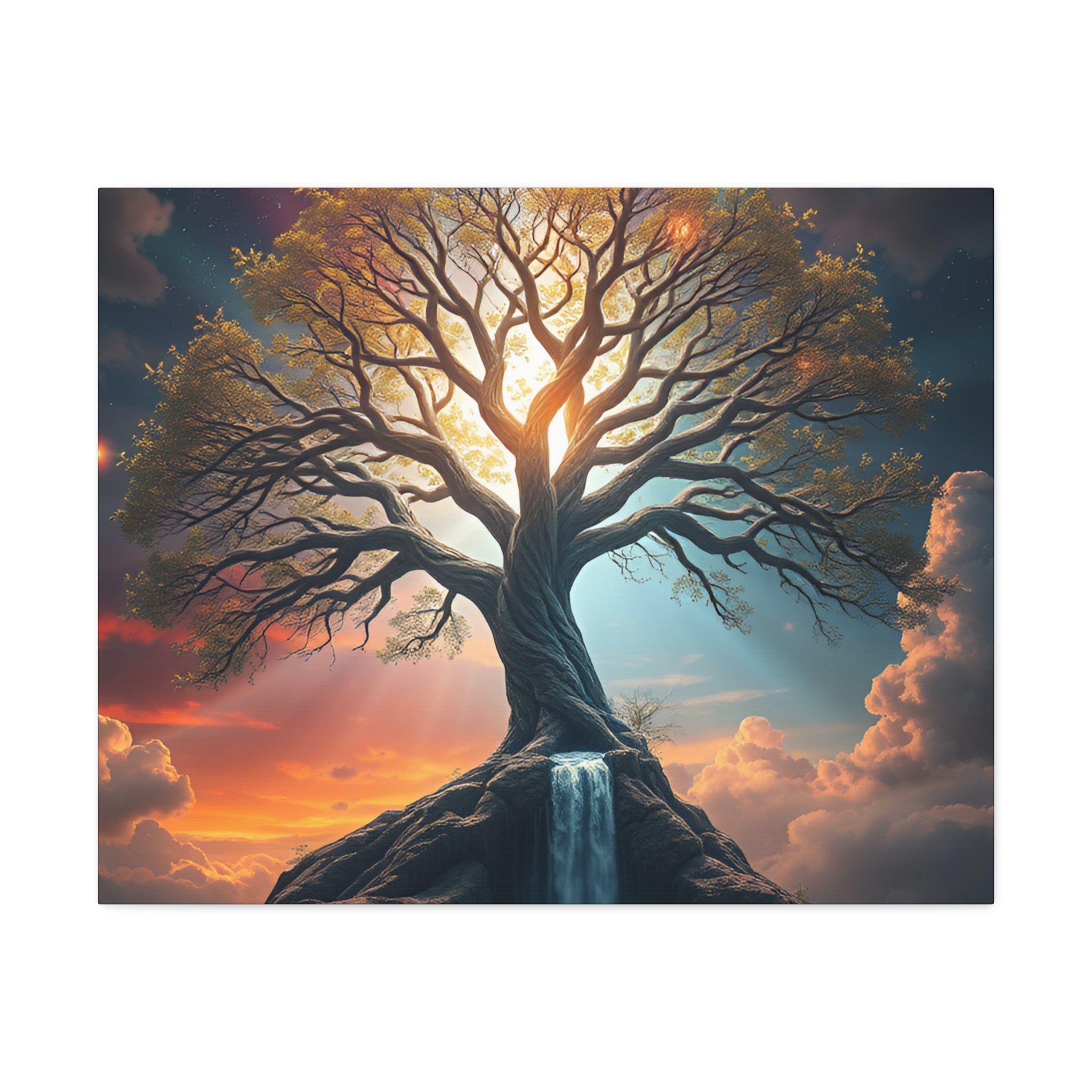 Tree of Light Stretched Canvas Wall Art – Inspirational Fantasy Landscape