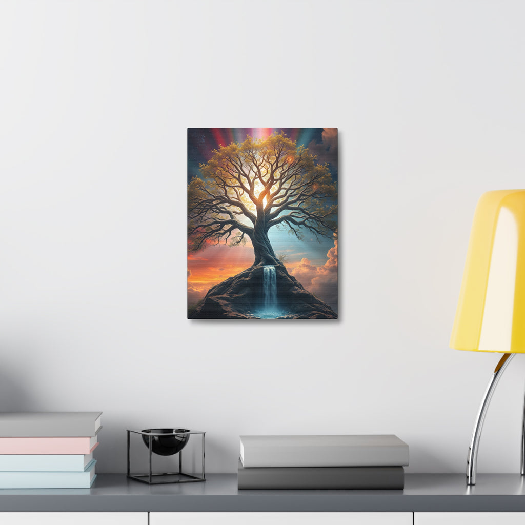 Tree of Light Stretched Canvas Wall Art – Inspirational Fantasy Landscape