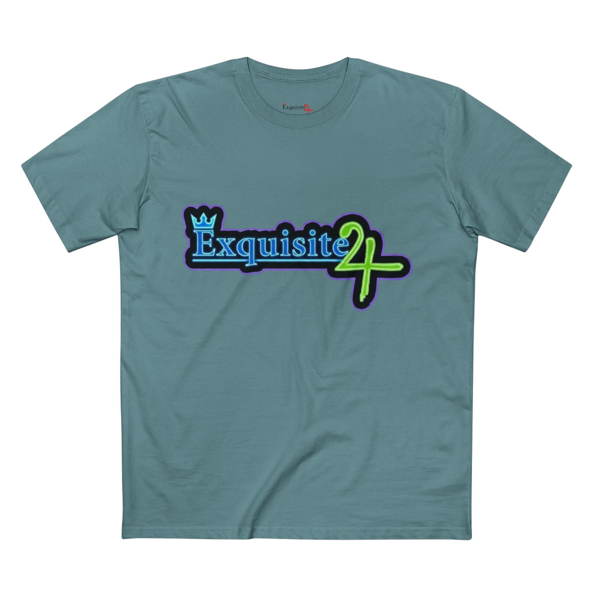 Exquisite 24 Sticker Logo Graphic Tee – Neon Blue-Green