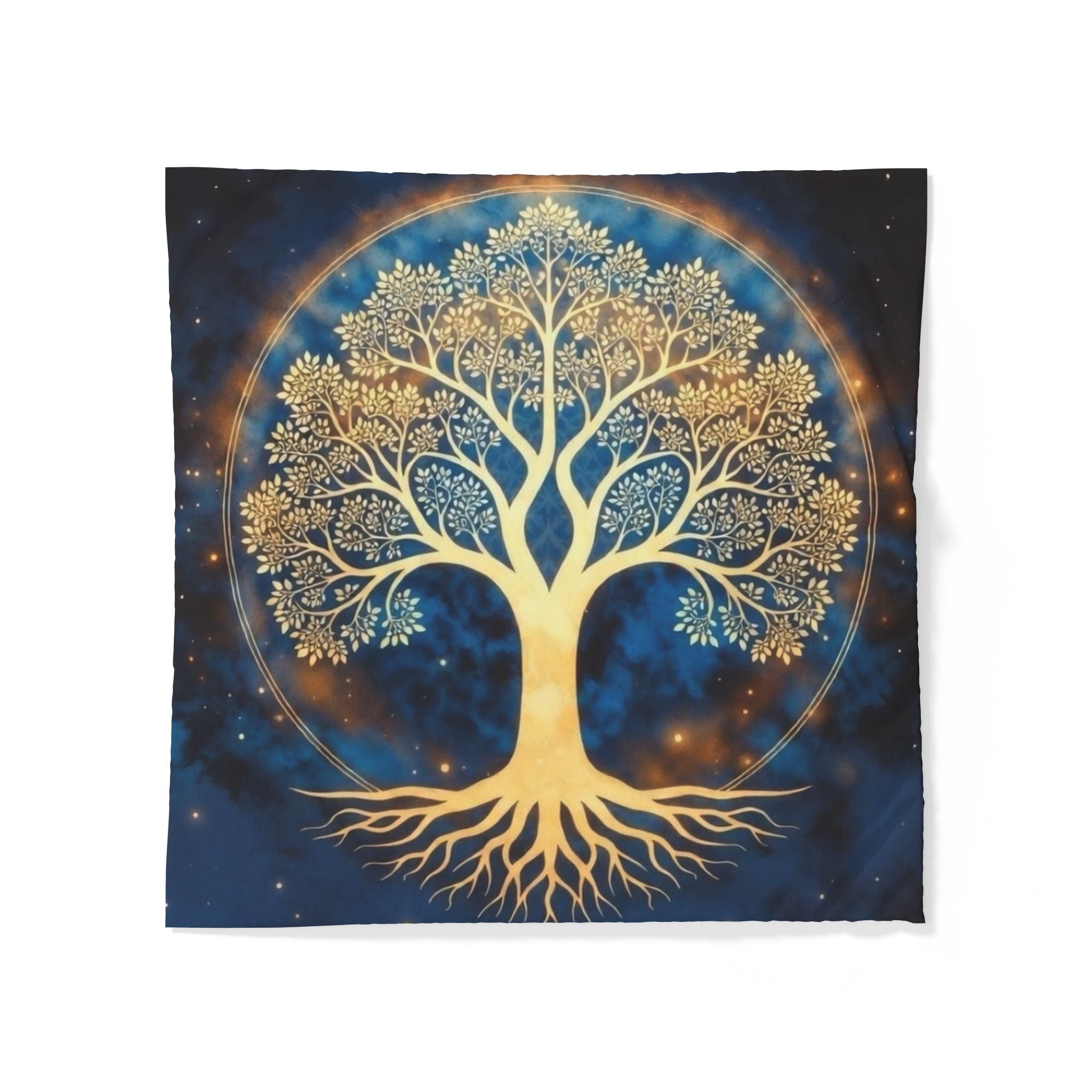 Golden Tree of Life Cotton Duvet Cover — Spiritual Boho Bedding