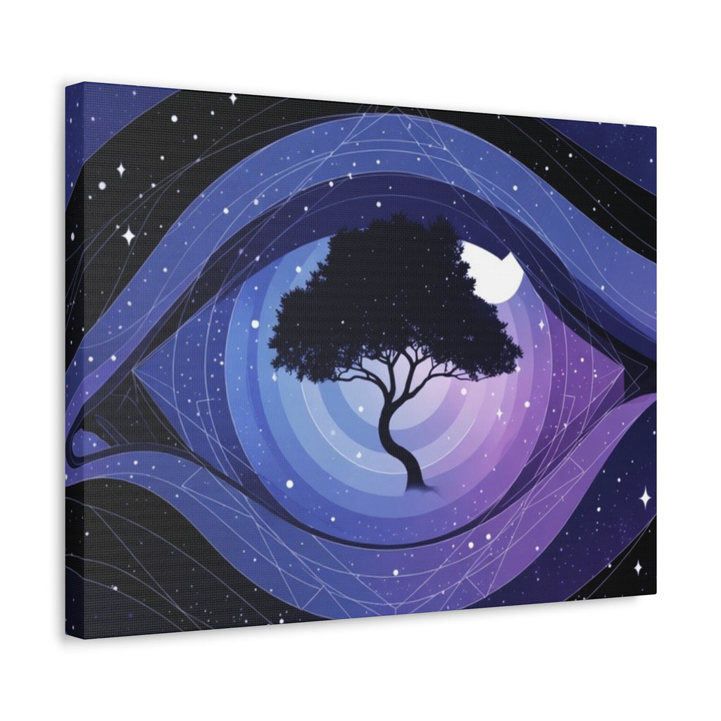 Night Tree Stretched Canvas Wall Art — Mystical Purple Galaxy Eye Design