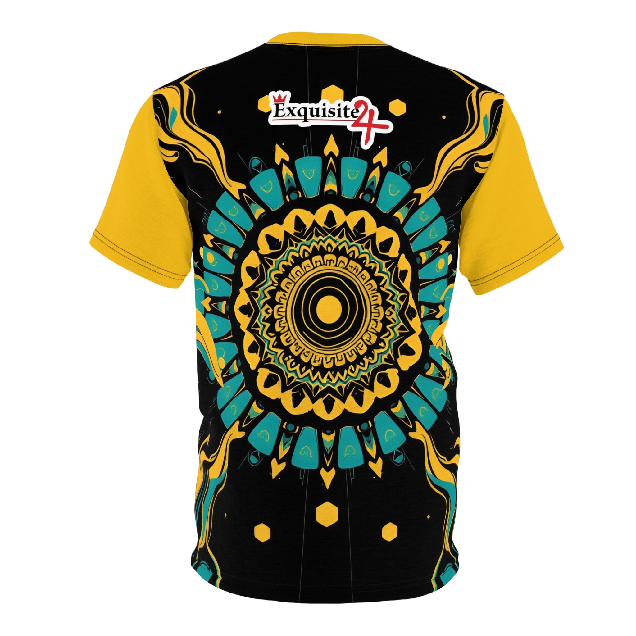 Mandala Burst Cut & Sew Tee — Yellow Teal All-Over Print