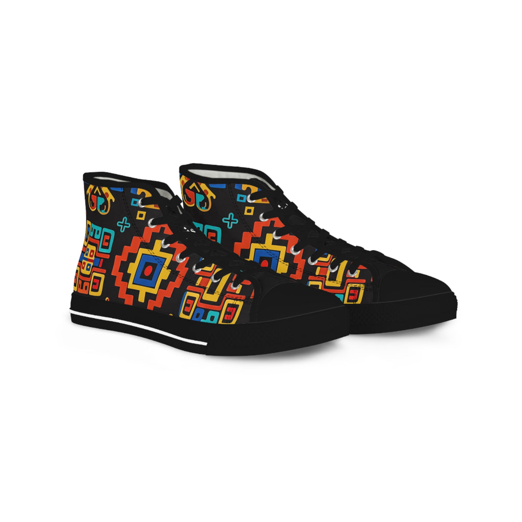 Ethnic Geo Pattern High Top Sneakers — Colorful Tribal-Inspired Men's Shoes