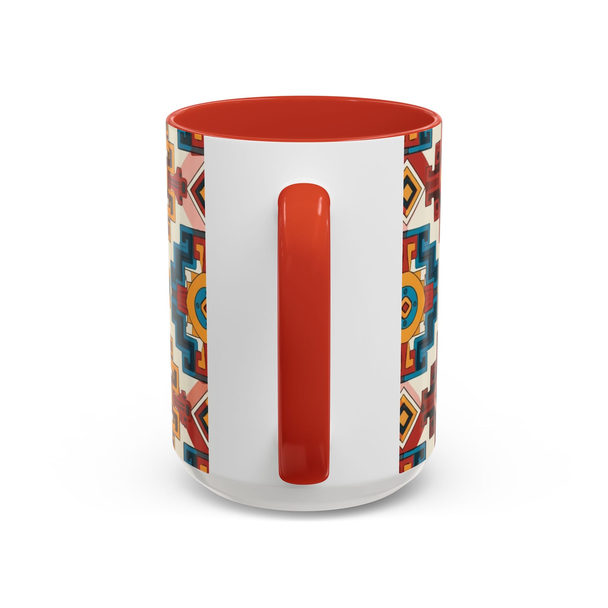 Southwestern Geometric Accent Mug — Color Interior Ceramic Coffee Cup