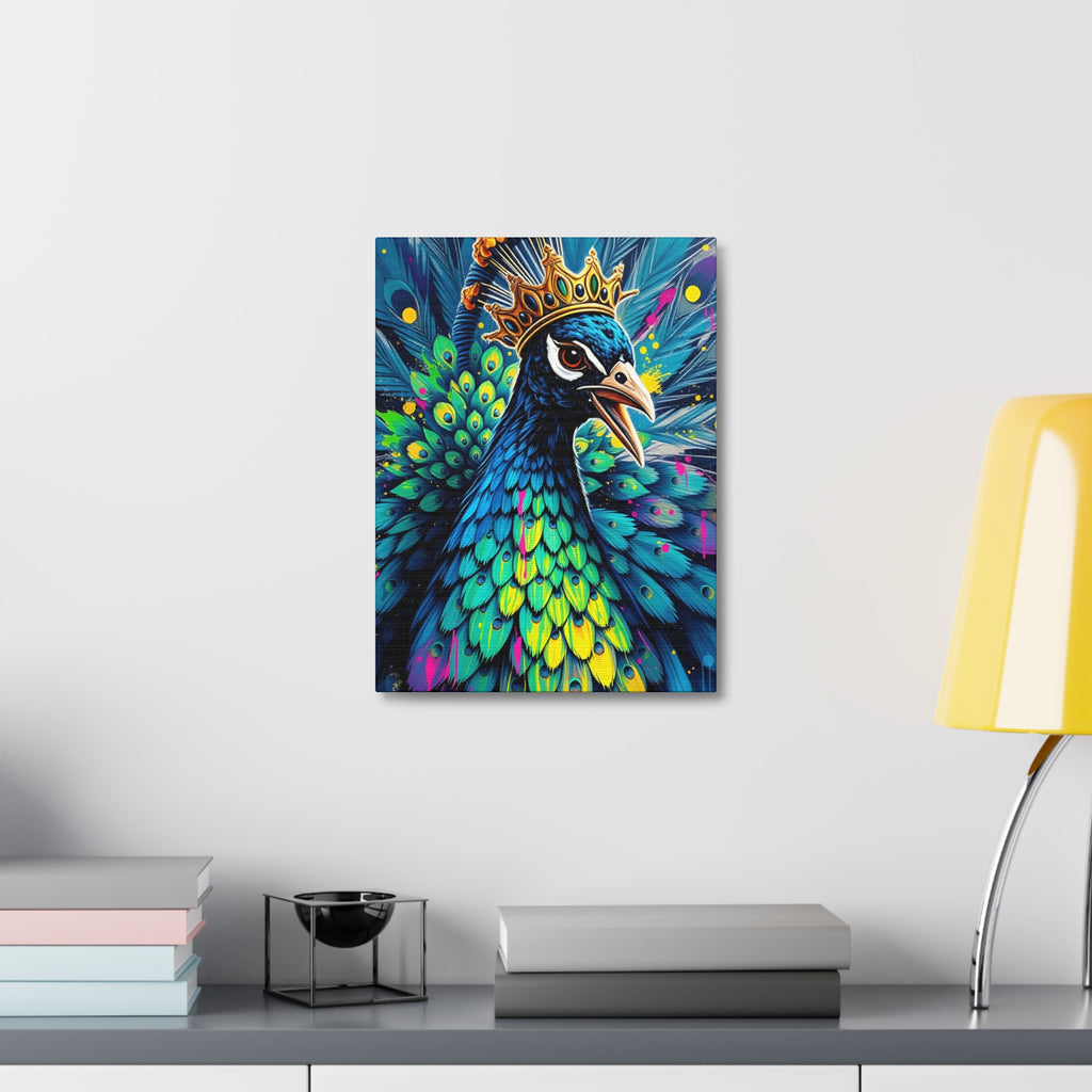 Peacock King Stretched Canvas – Vibrant Crowned Peacock Wall Art
