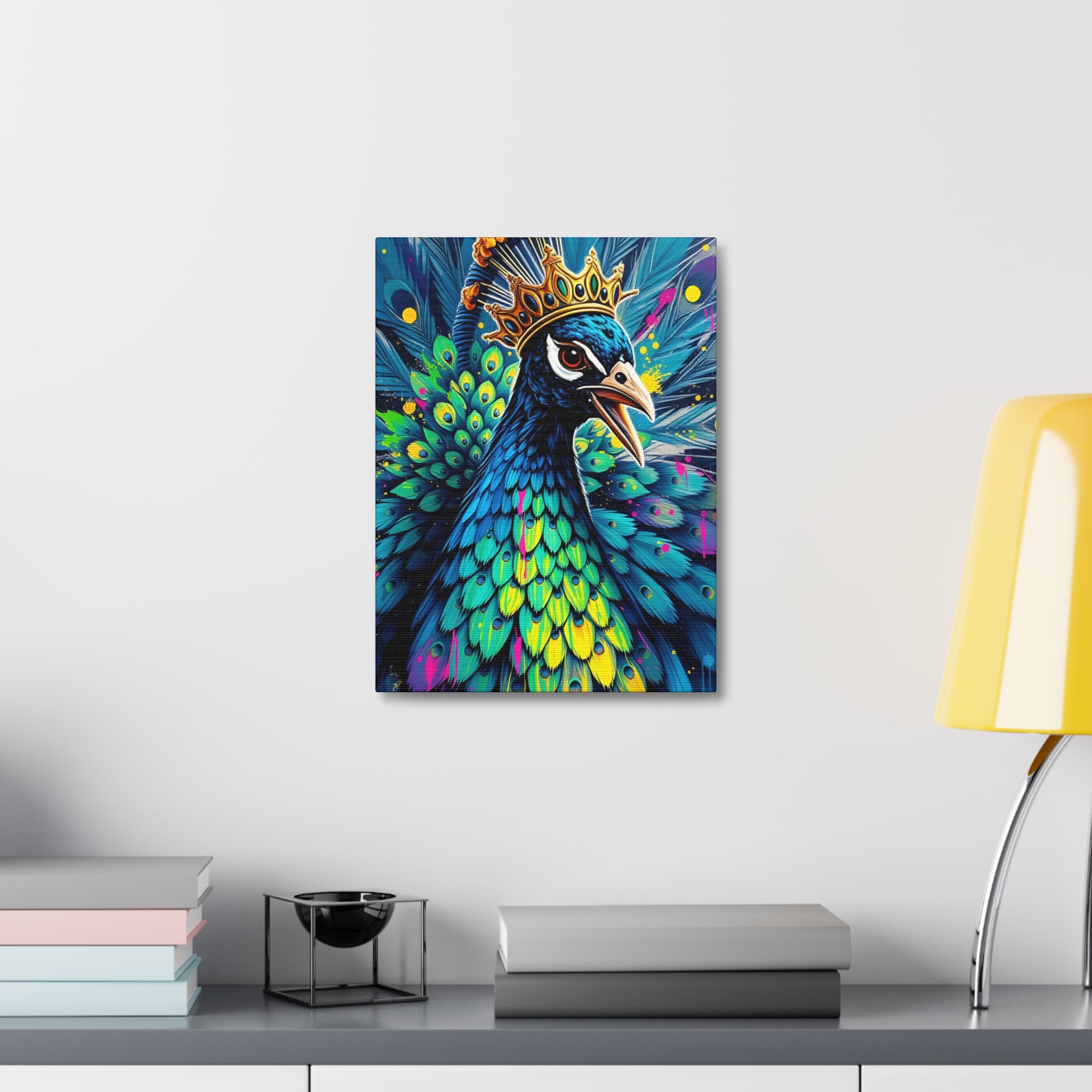 Peacock King Stretched Canvas – Vibrant Crowned Peacock Wall Art