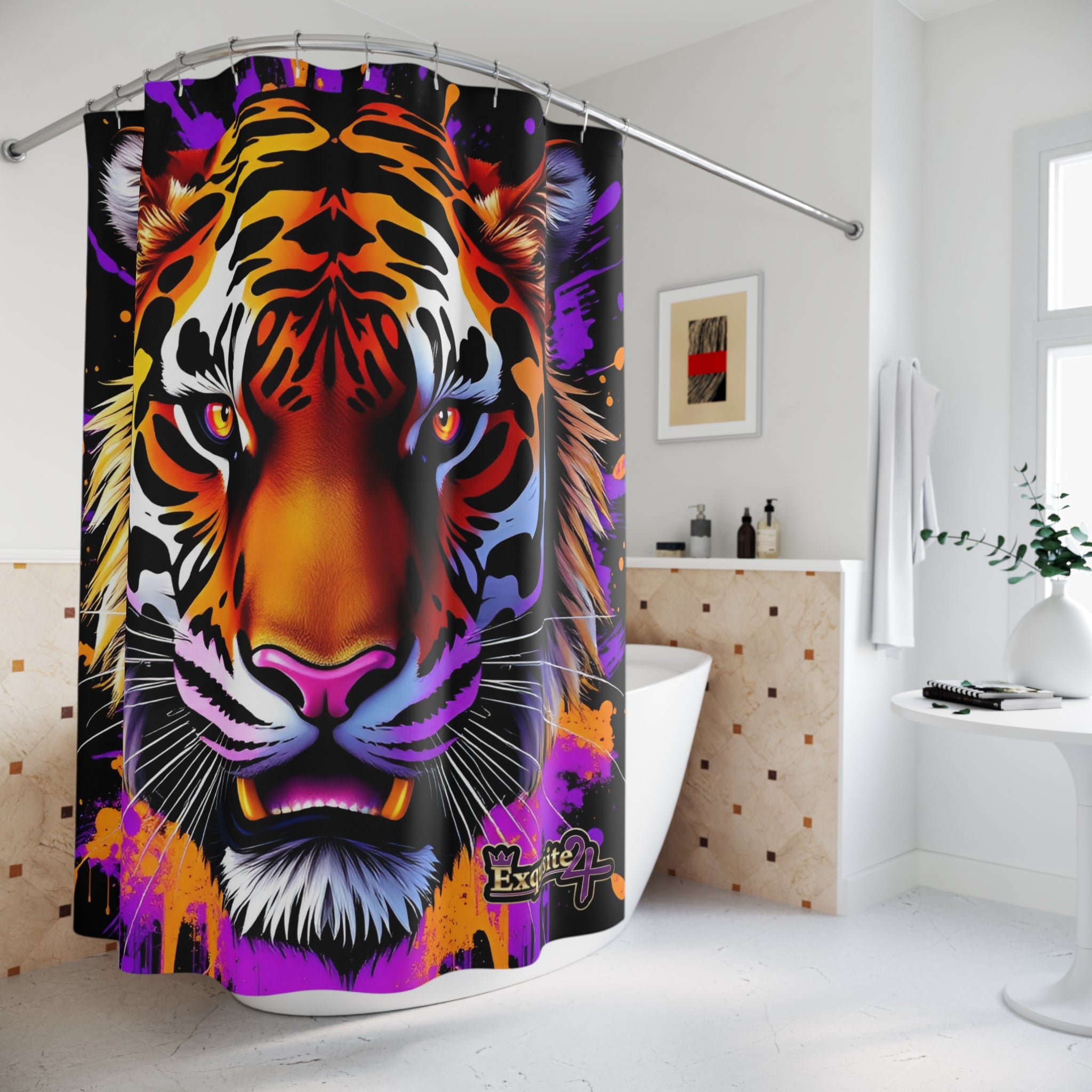 Exquisite 24 Bold Neon Tiger Shower Curtain — Vibrant Jungle Animal Bathroom Decor