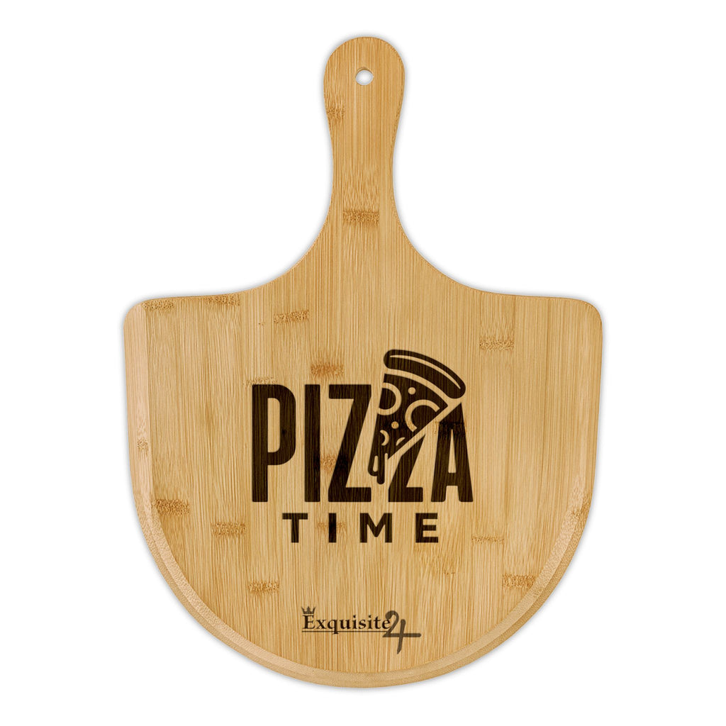 Engraved Bamboo Pizza Peel – "Pizza Time" Serving & Prep Board