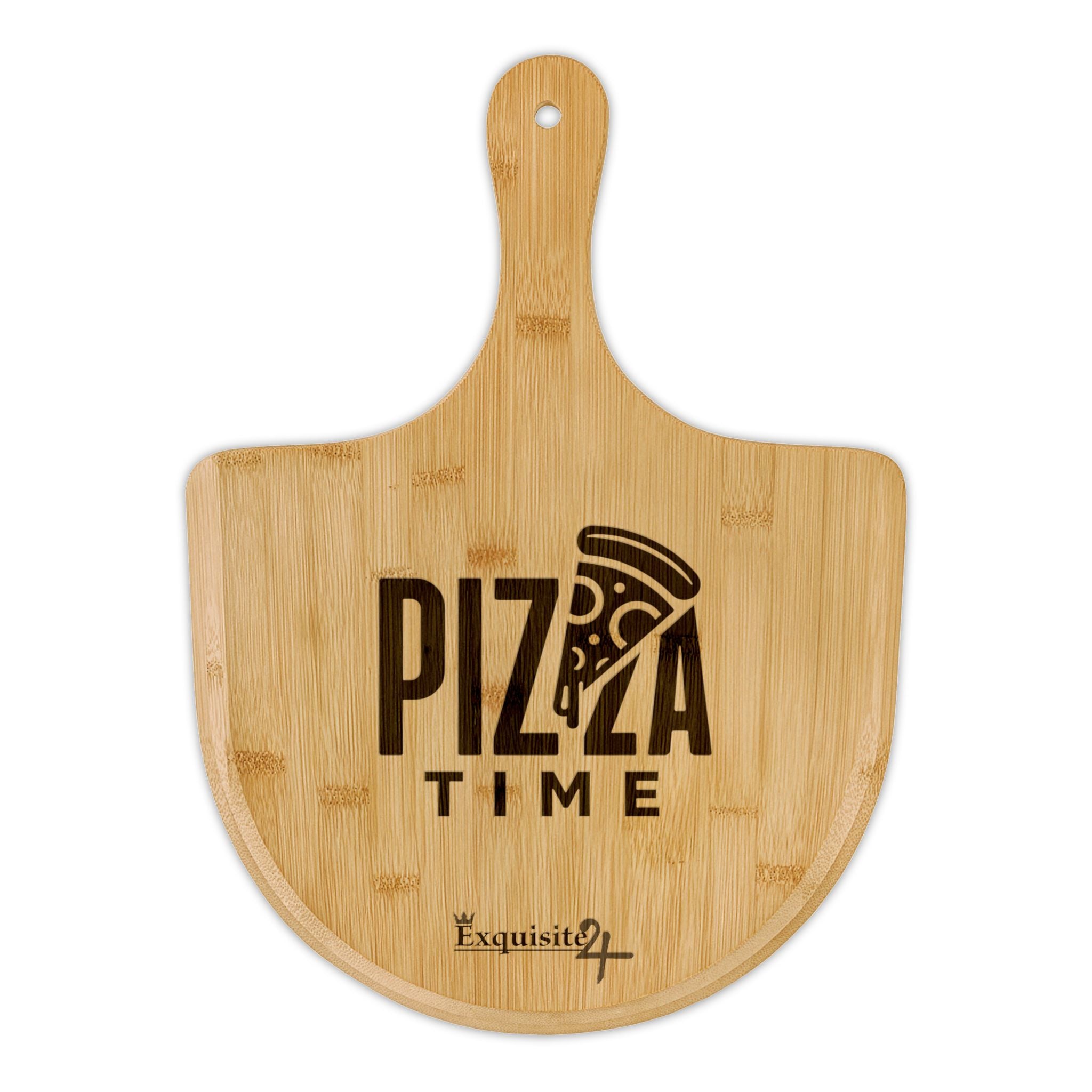 Engraved Bamboo Pizza Peel – "Pizza Time" Serving & Prep Board