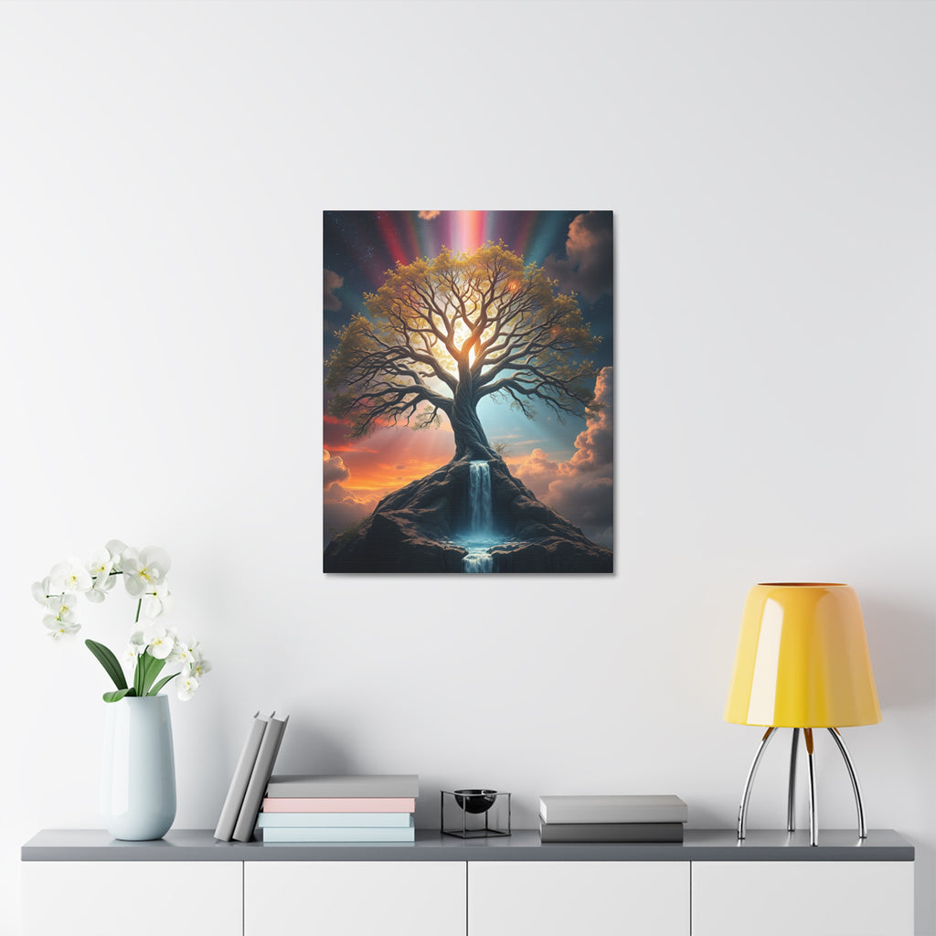Tree of Light Stretched Canvas Wall Art – Inspirational Fantasy Landscape