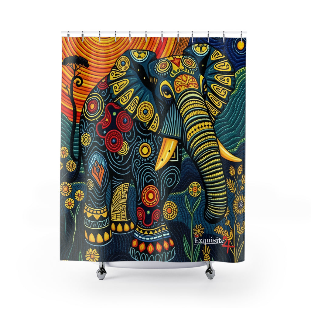 Elephant Mandala Shower Curtain — Colorful Bohemian Bath Decor