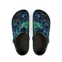 Blue Green Tech Pattern EVA Foam Clogs