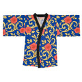 Floral Baroque Kimono Robe - Blue & Gold All-Over Print