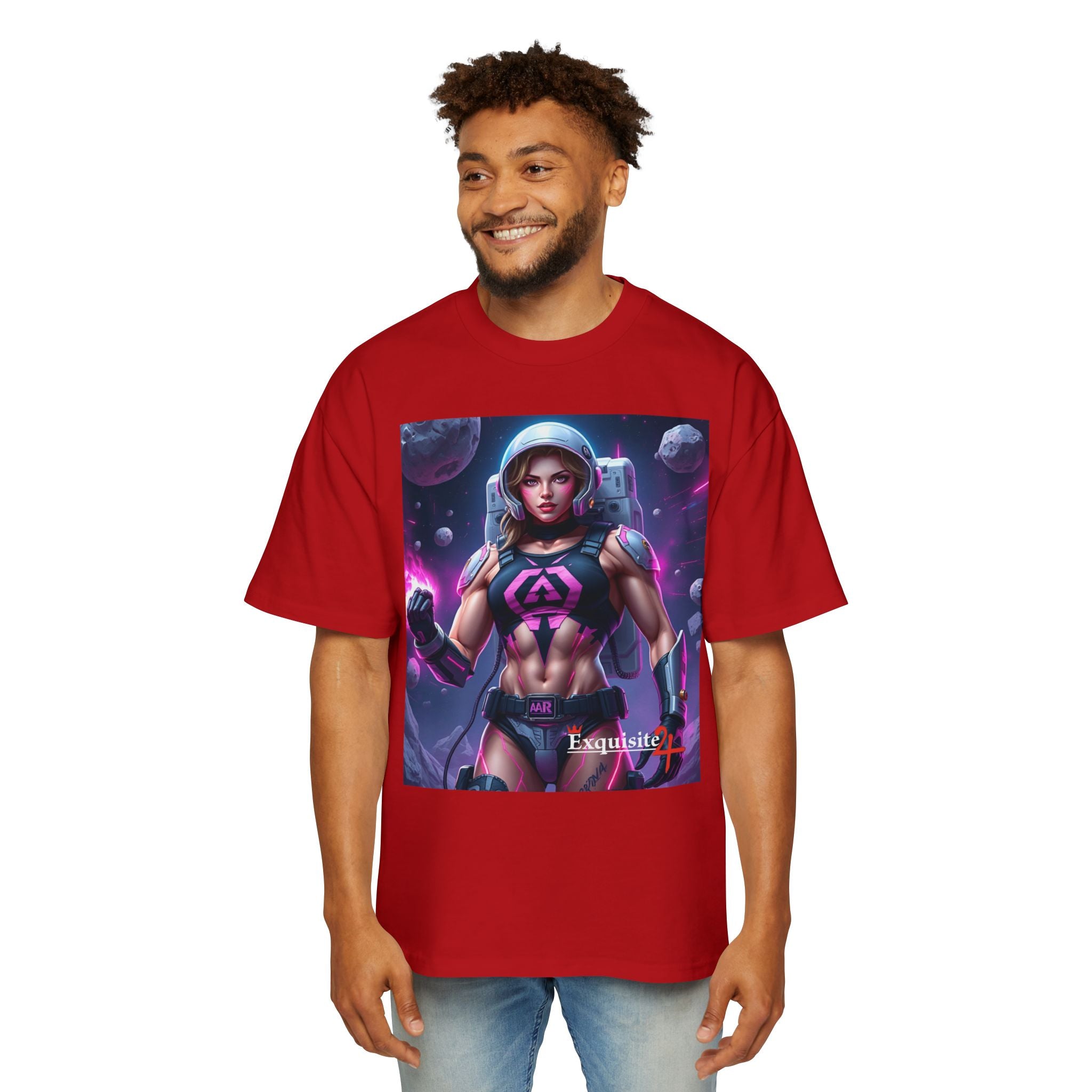 Astronaut Warrior Graphic Tee — Men's Sci‑Fi Space Gamer Oversized Shirt