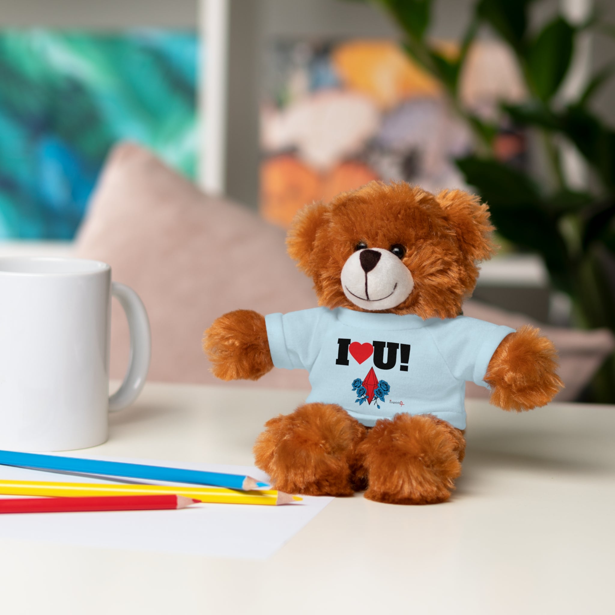 Plush Bear with Branded Tee – Red Diamond and Blue Roses Teddy