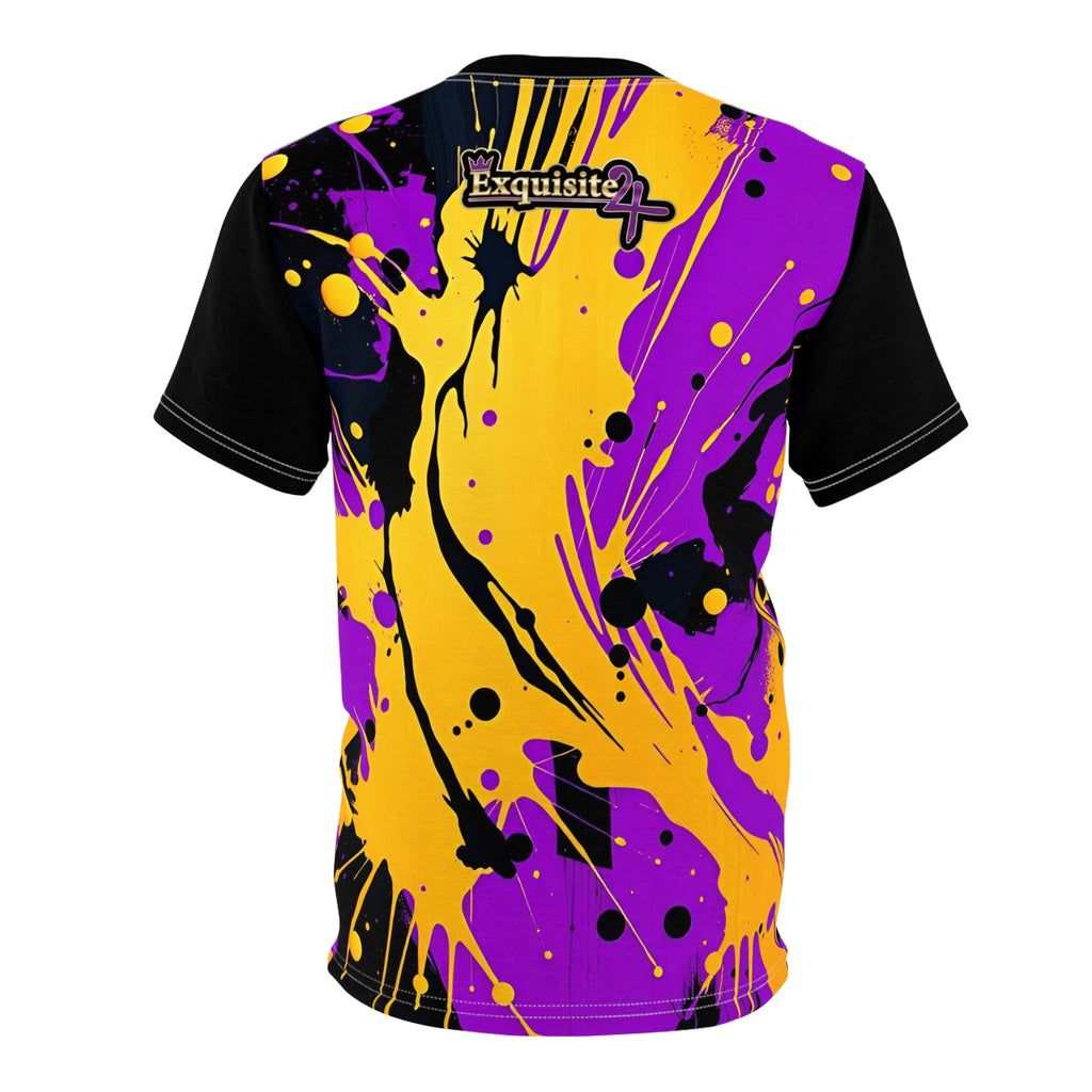 Exquisite 24 Purple & Yellow Paint-Splash All-Over Print Tee