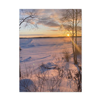 Sunset over Frozen Lake Stretched Canvas Wall Art