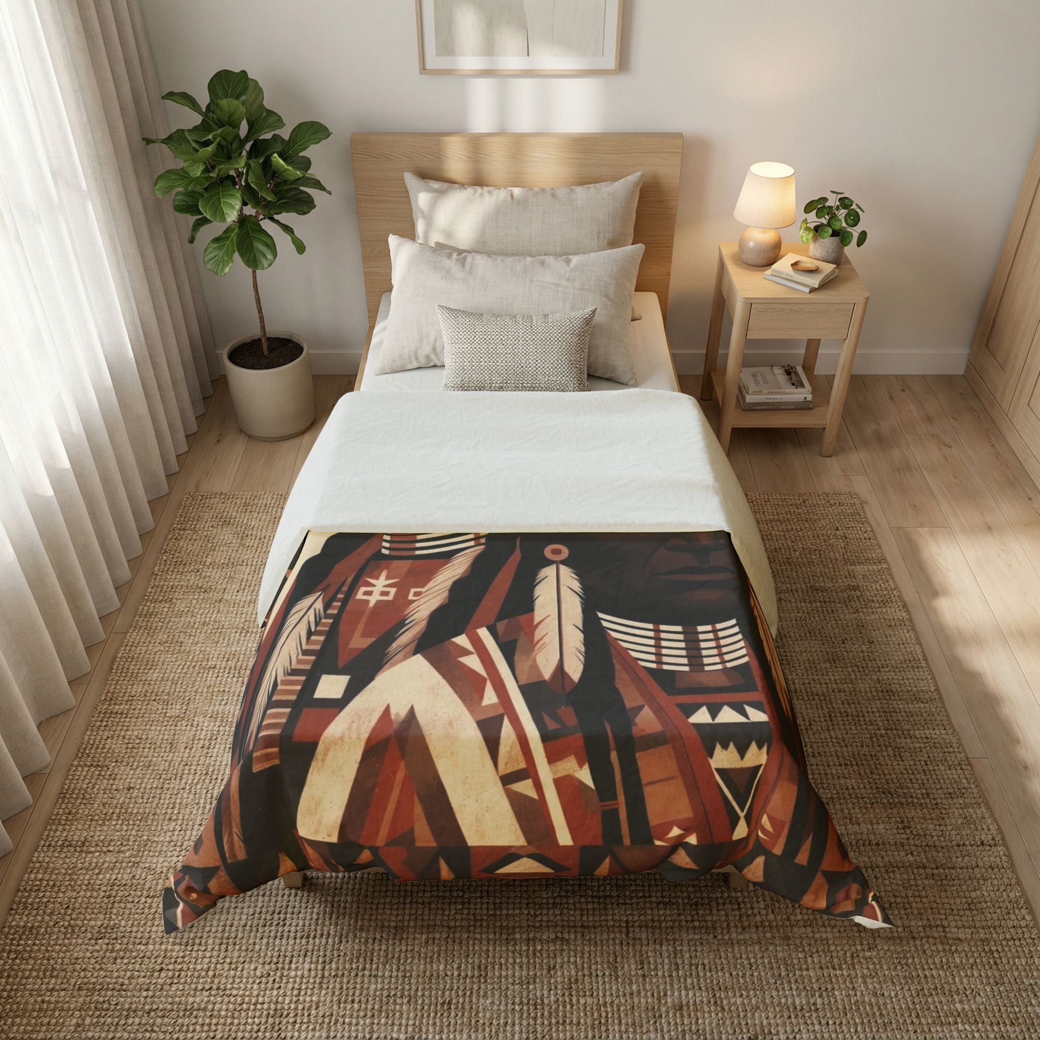 Native Inspired Cotton Duvet Cover — Tribal Chief Portrait Bedding