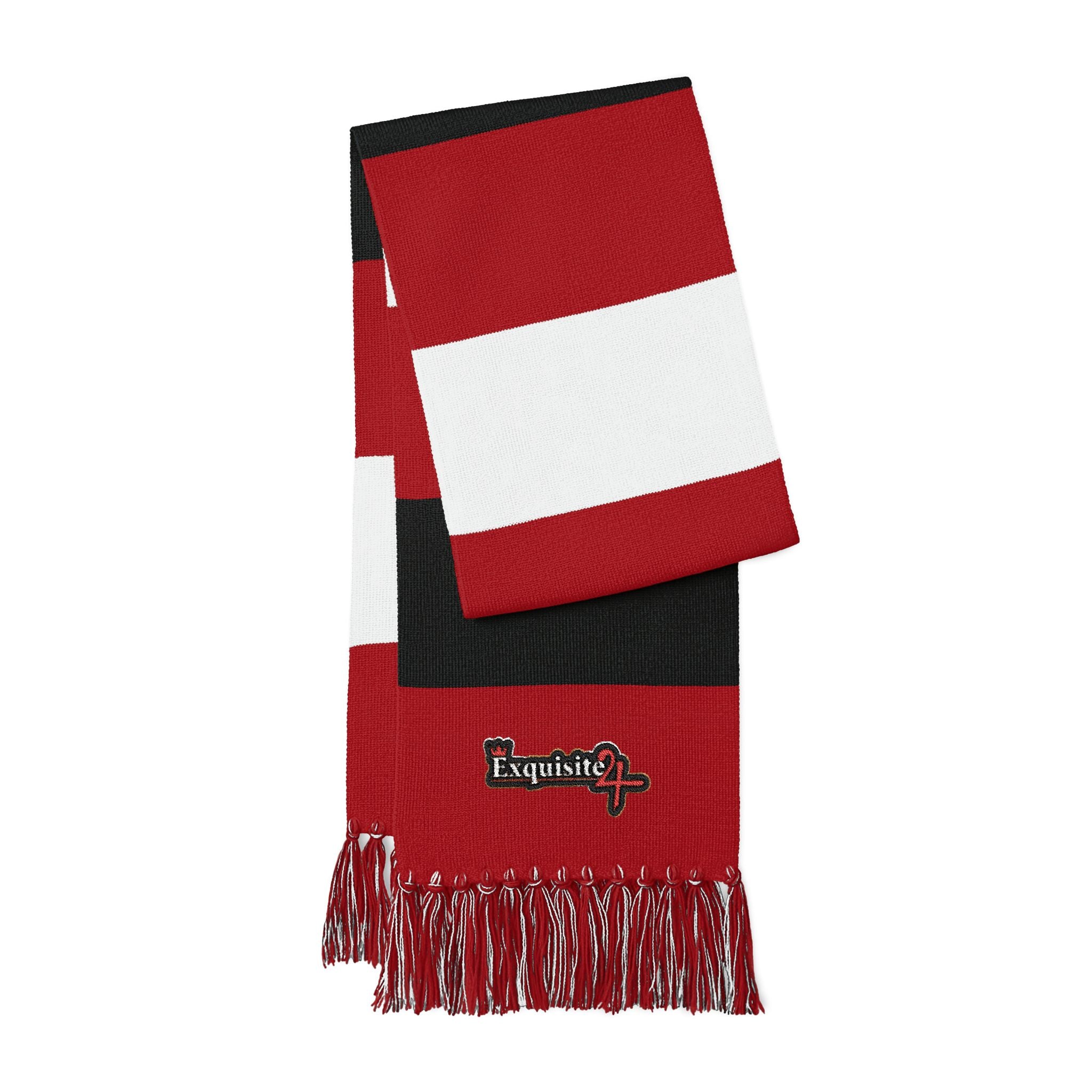Embroidered Spectator Scarf — Striped Team Fan Scarf with Fringe