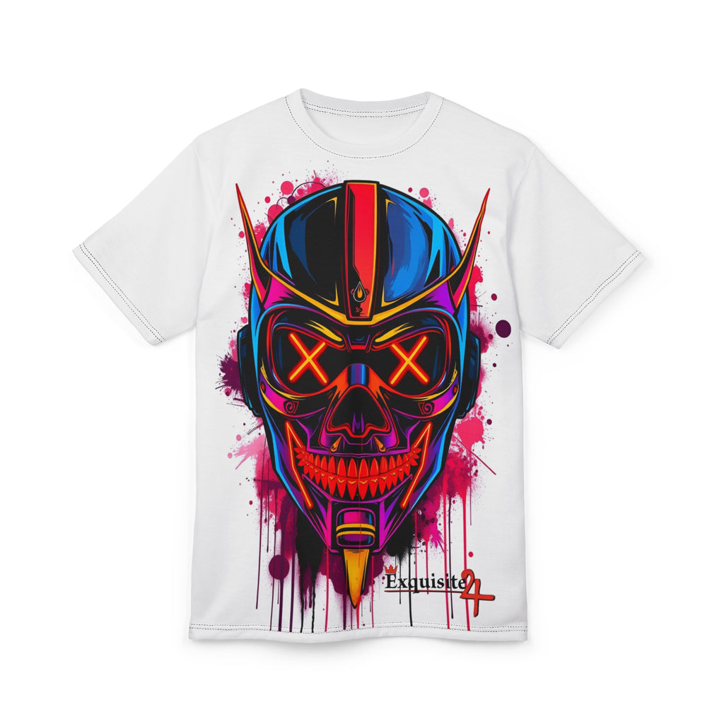 Neon Skull Helmet T-Shirt — Cyberpunk Biker Graphic Tee