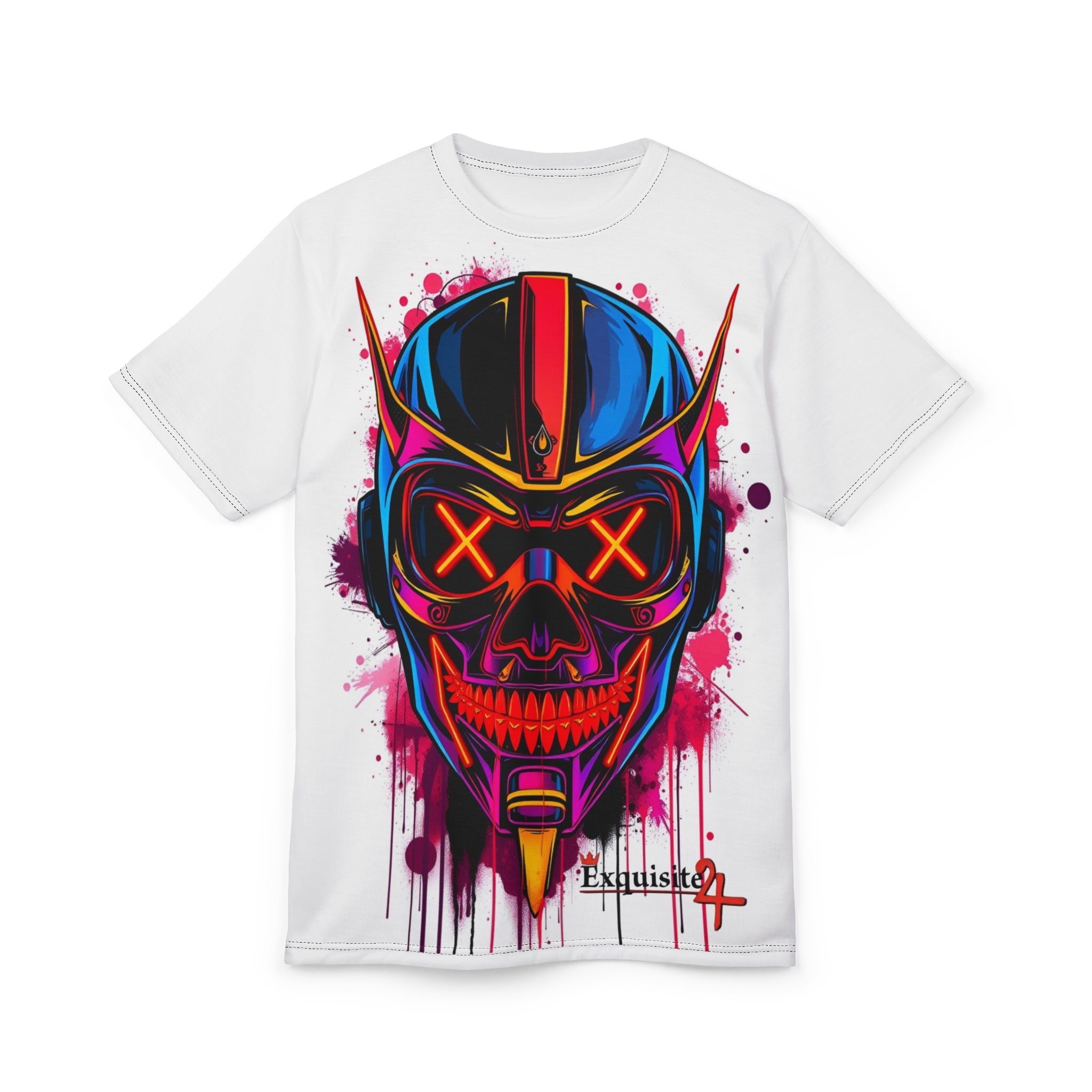 Neon Skull Helmet T-Shirt — Cyberpunk Biker Graphic Tee