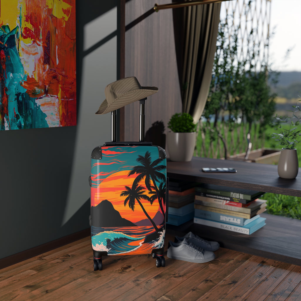 Tropical Sunset Suitcase – Palm Tree Beach Carry-On Luggage