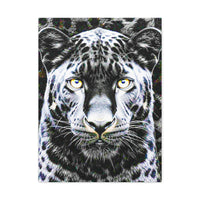 Leopard Portrait Stretched Canvas — Snow Leopard Wall Art with Yellow Eyes