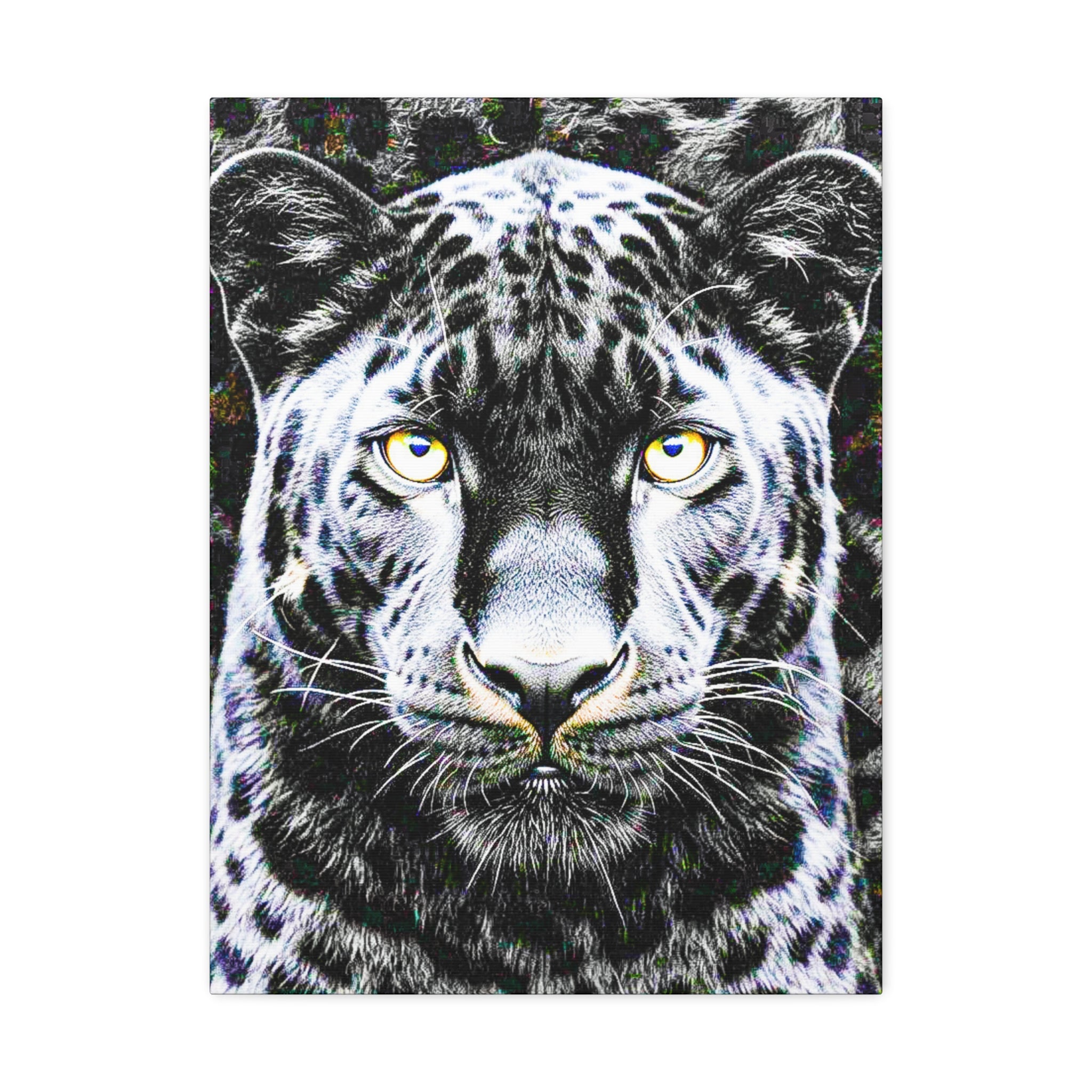 Leopard Portrait Stretched Canvas — Snow Leopard Wall Art with Yellow Eyes