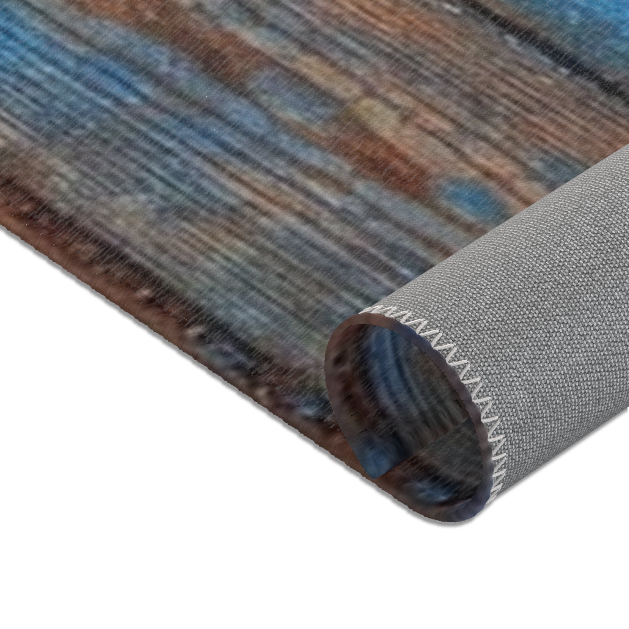 Rustic Blue Patina Wood Area Rug — Distressed Coastal Floor Decor