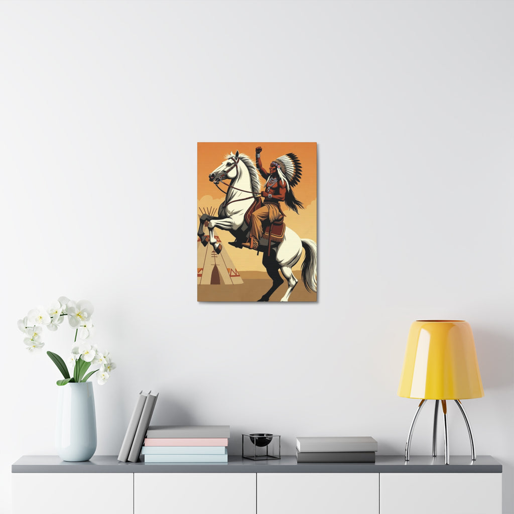 Aboriginal American Warrior on Horse — Stretched Canvas Wall Art