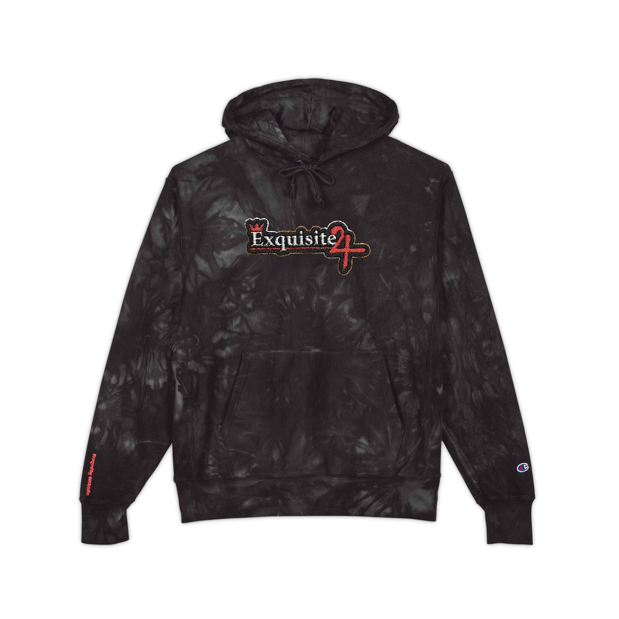 Tie-Dye Embroidered Hoodie - Exquisite 24 Black & Gold Patch