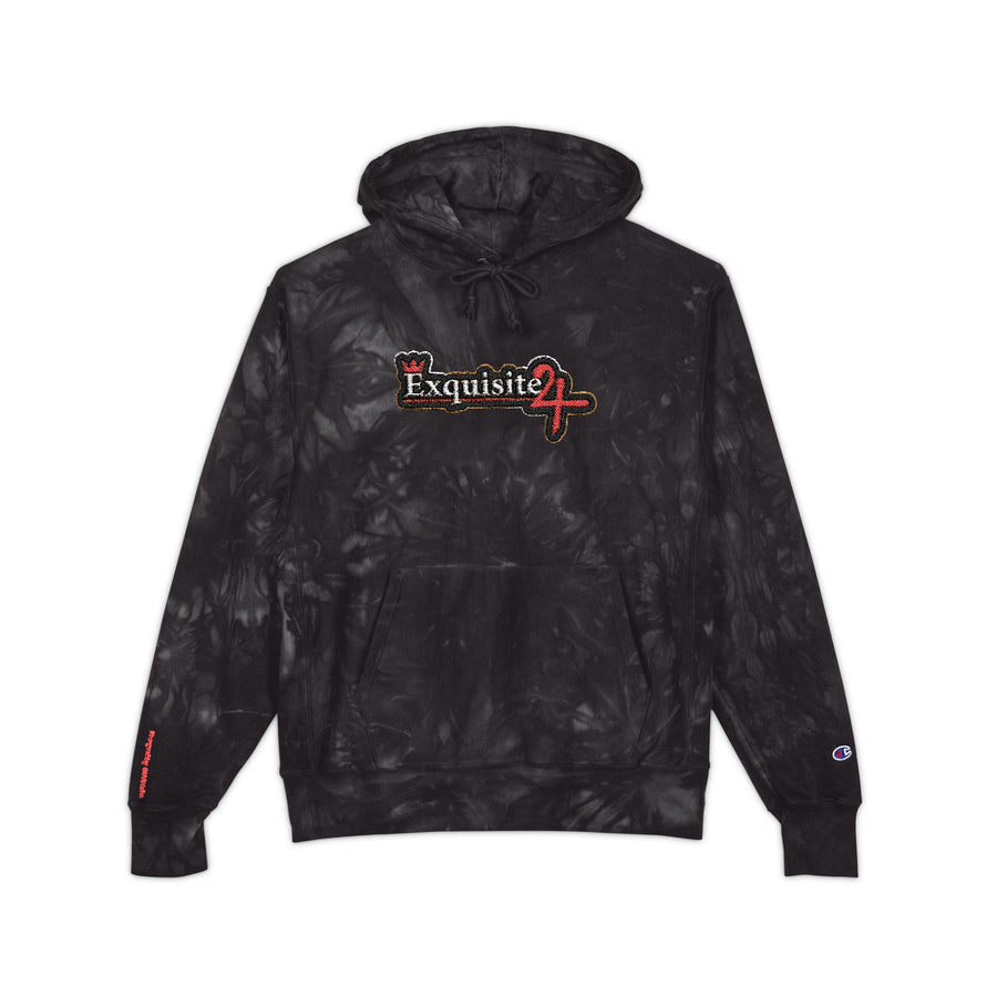 Tie-Dye Embroidered Hoodie - Exquisite 24 Black & Gold Patch