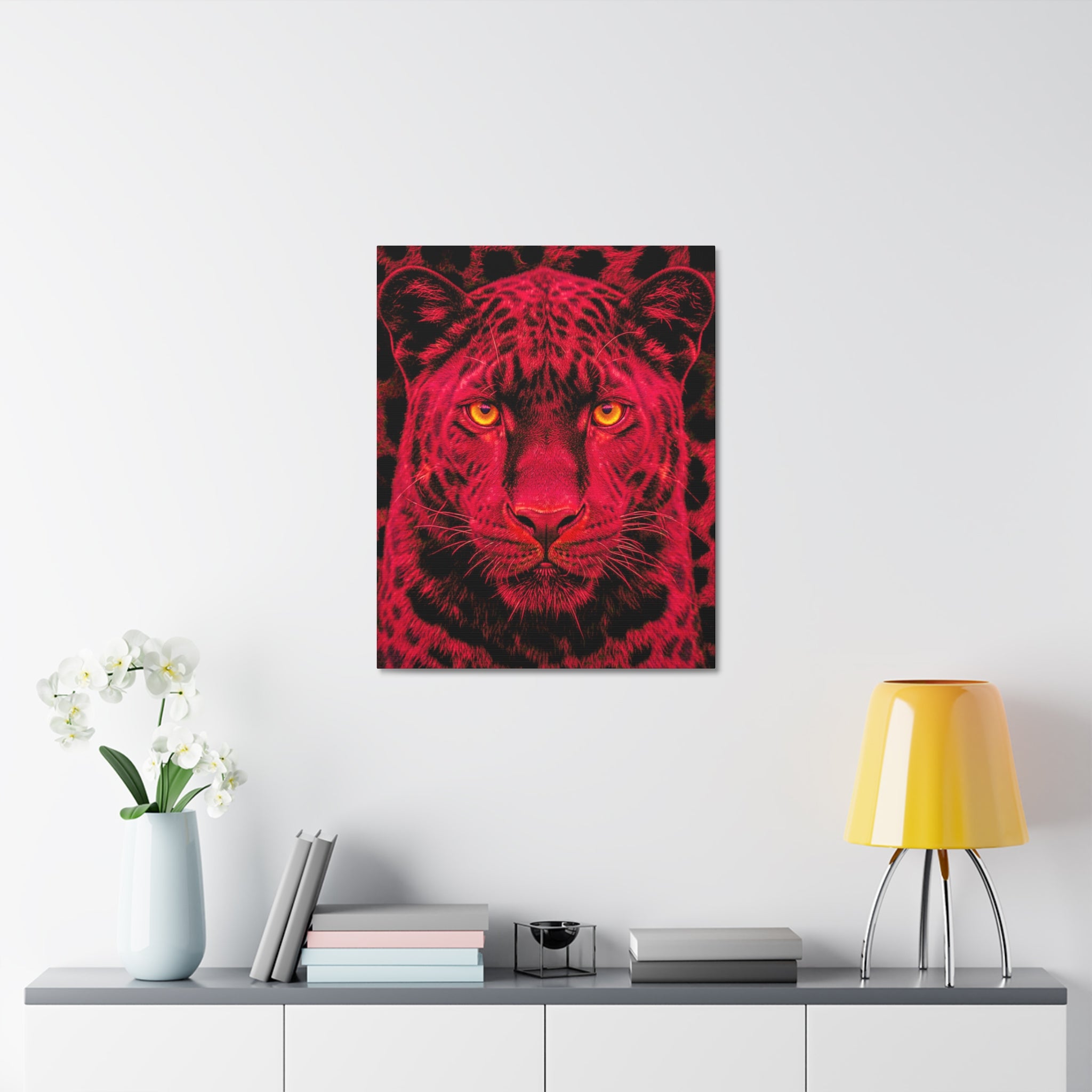 Red Panther Canvas Wall Art — Bold Neon Portrait Stretched Canvas