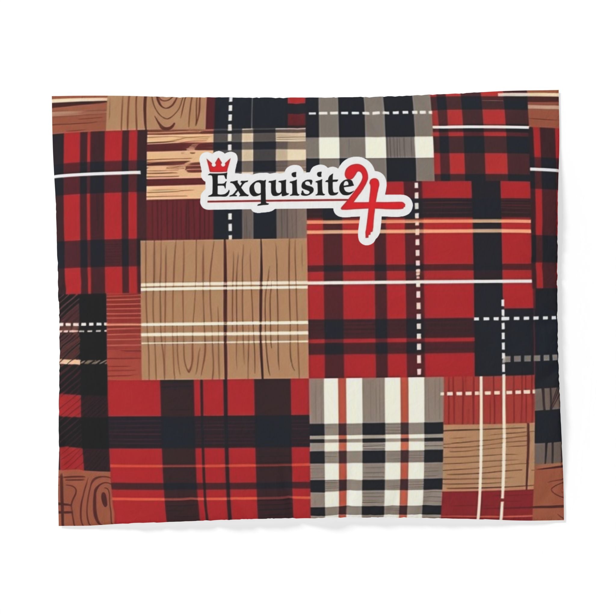 Plaid Patchwork Cotton Duvet Cover — Red Check Rustic Cabin Bedding