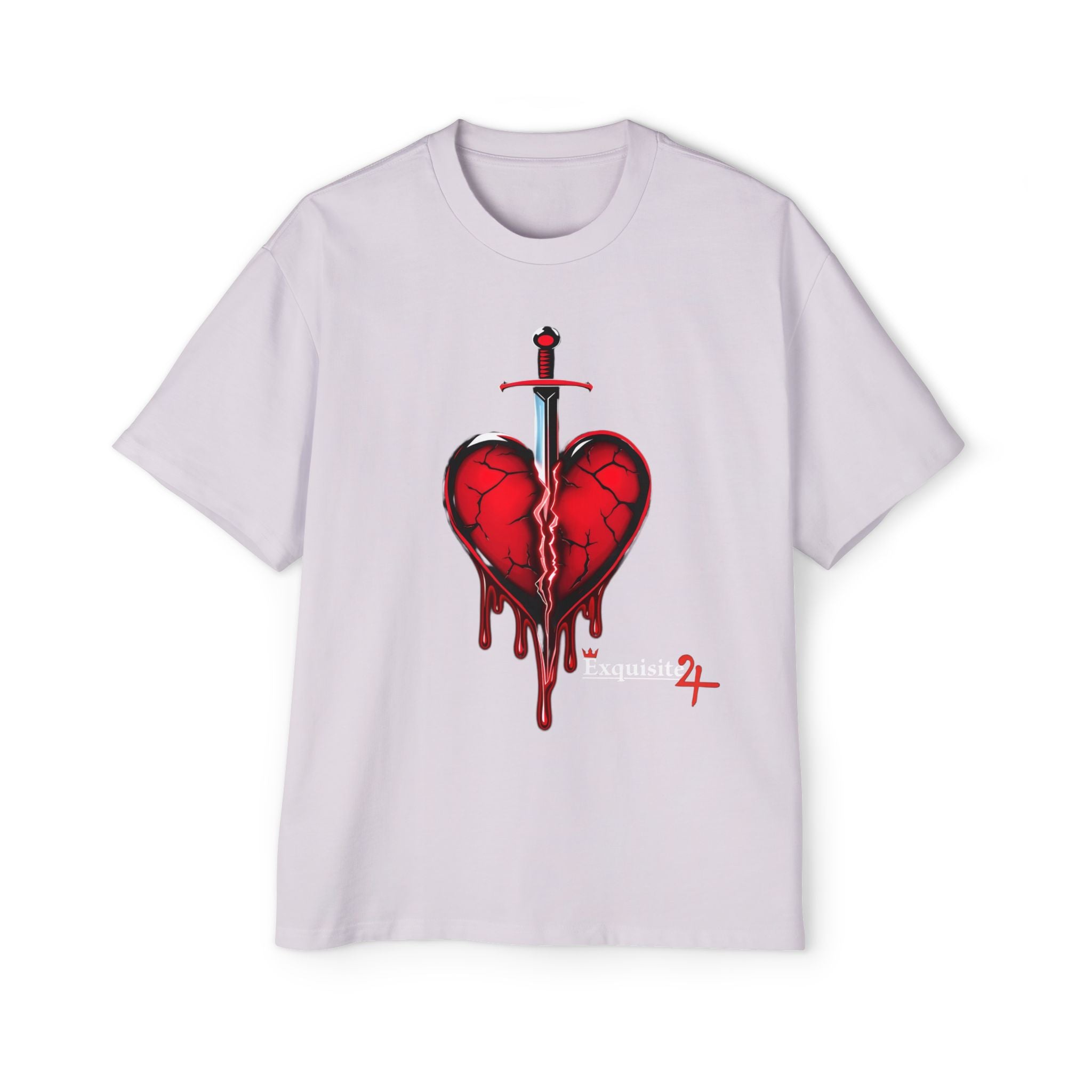 Oversized Graphic Tee — Bleeding Heart with Sword Design