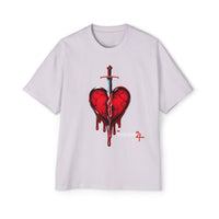 Oversized Graphic Tee — Bleeding Heart with Sword Design