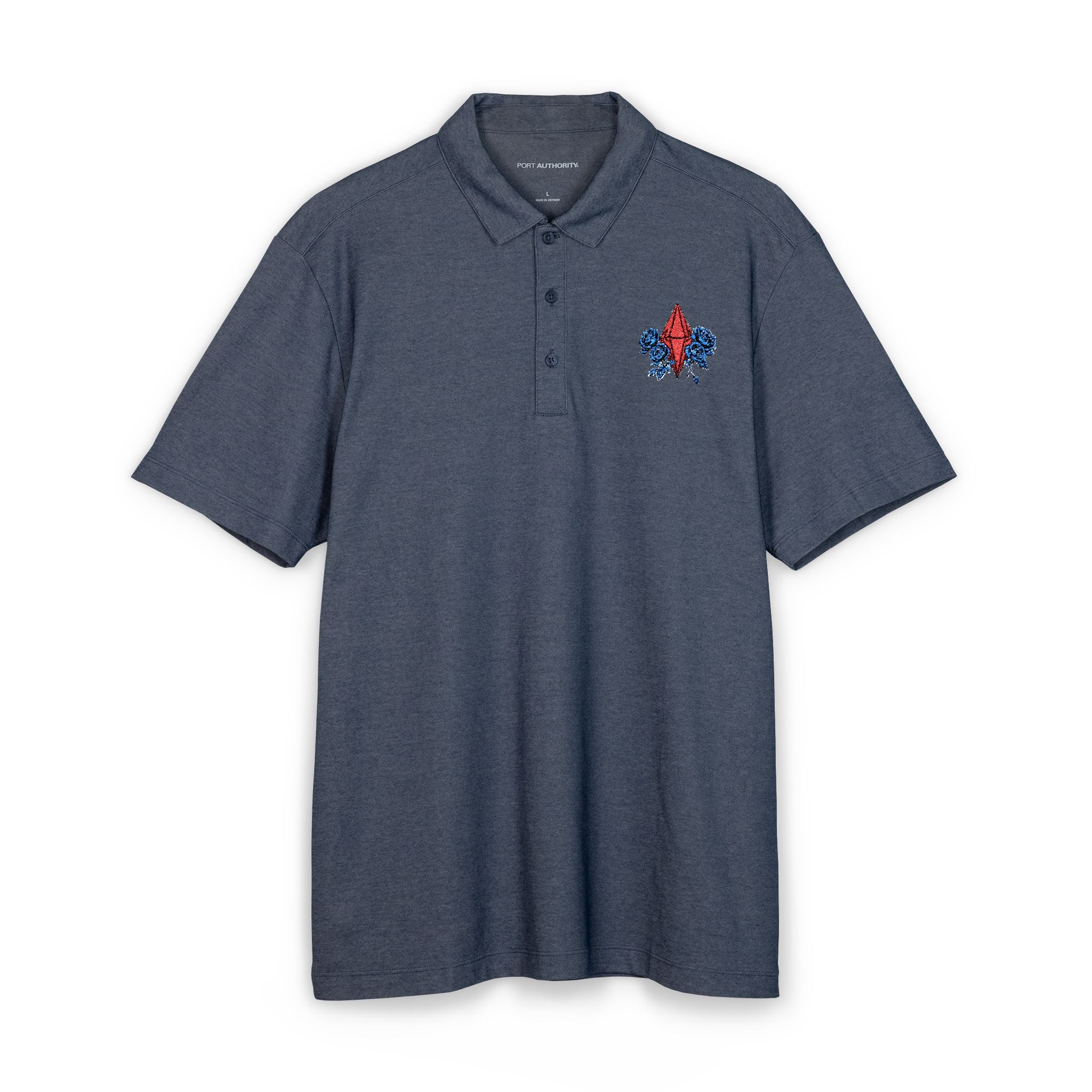 Men's Embroidered  Red Jewel & Blue Roses Crest Polo