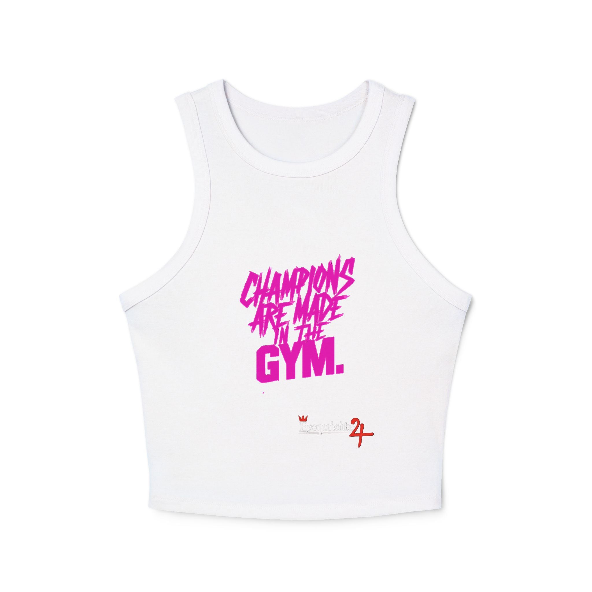 Racer Tank - '"Champions Are Made In The Gym" Pink Graphic Crop