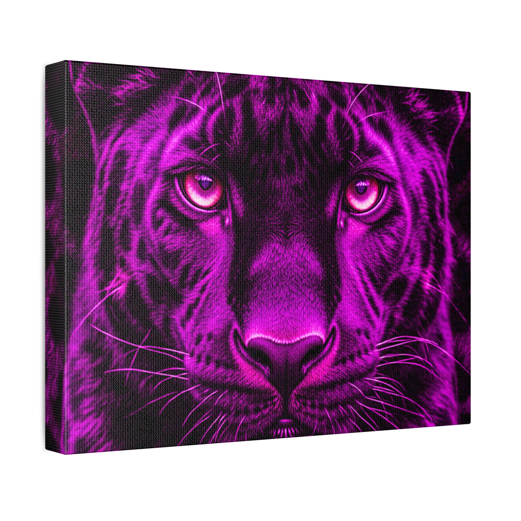 Purple Neon Panther Stretched Canvas – Vibrant Wall Art for Modern Rooms