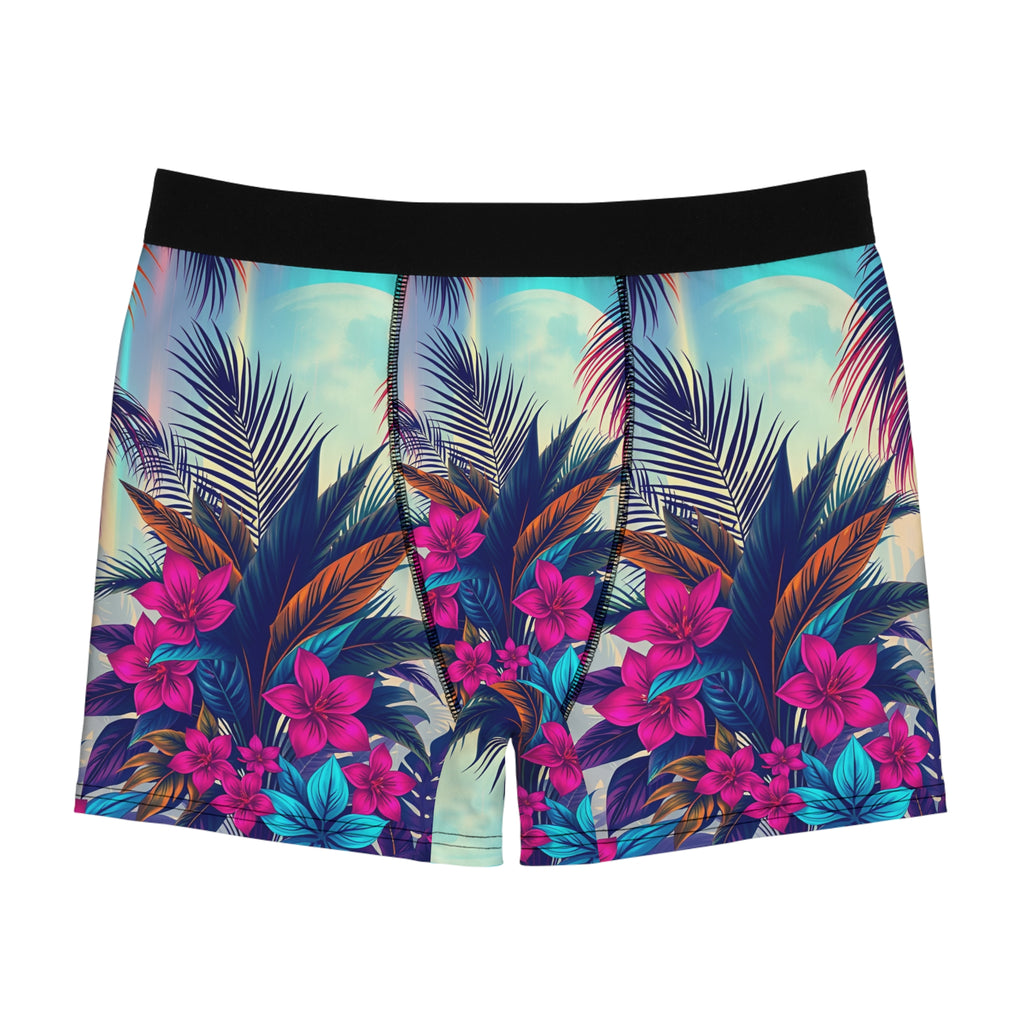 Tropical Floral Boxer Briefs — Vibrant Palm & Hibiscus All-Over Print