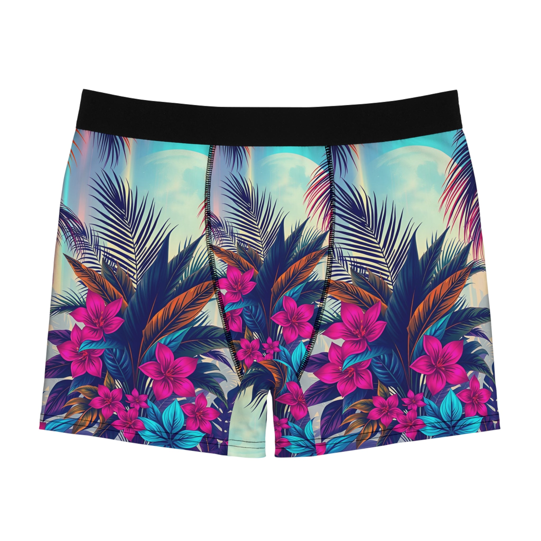 Tropical Floral Boxer Briefs — Vibrant Palm & Hibiscus All-Over Print
