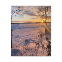Sunset over Frozen Lake Stretched Canvas Wall Art