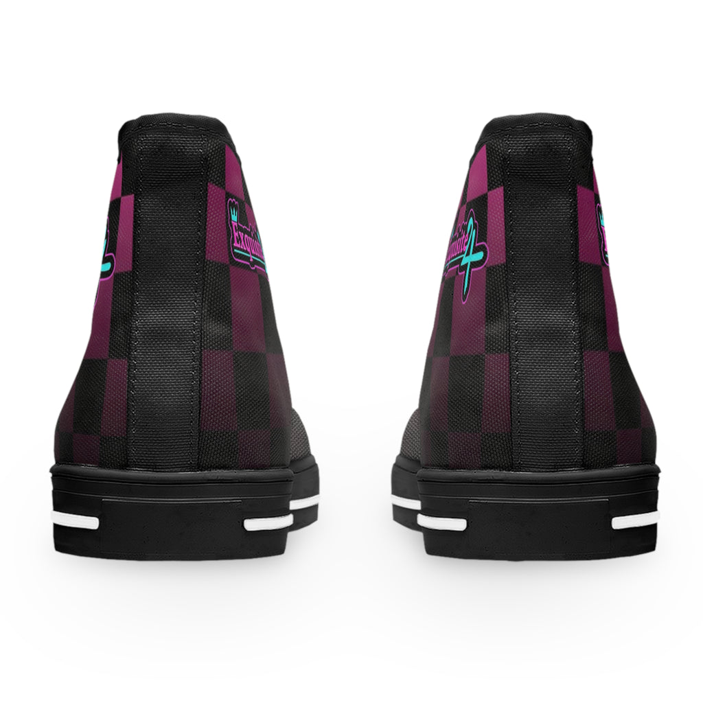 Women's Pink & Black Checkerboard High Top Sneakers